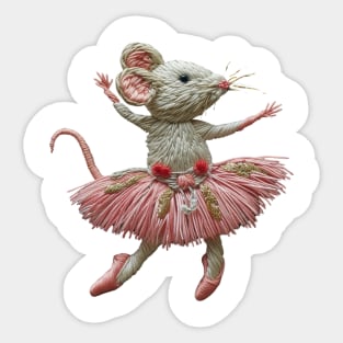 Stitch and Twirl: Adorable White Mouse in Balletic Bliss Sticker